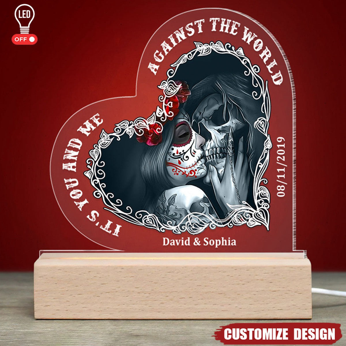 It's You And Me - Personalized Heart Shaped Acrylic Plaque/LED Light