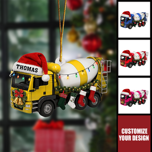 Customized Cement Truck Christmas Ornament: Personalized Concrete Mixer