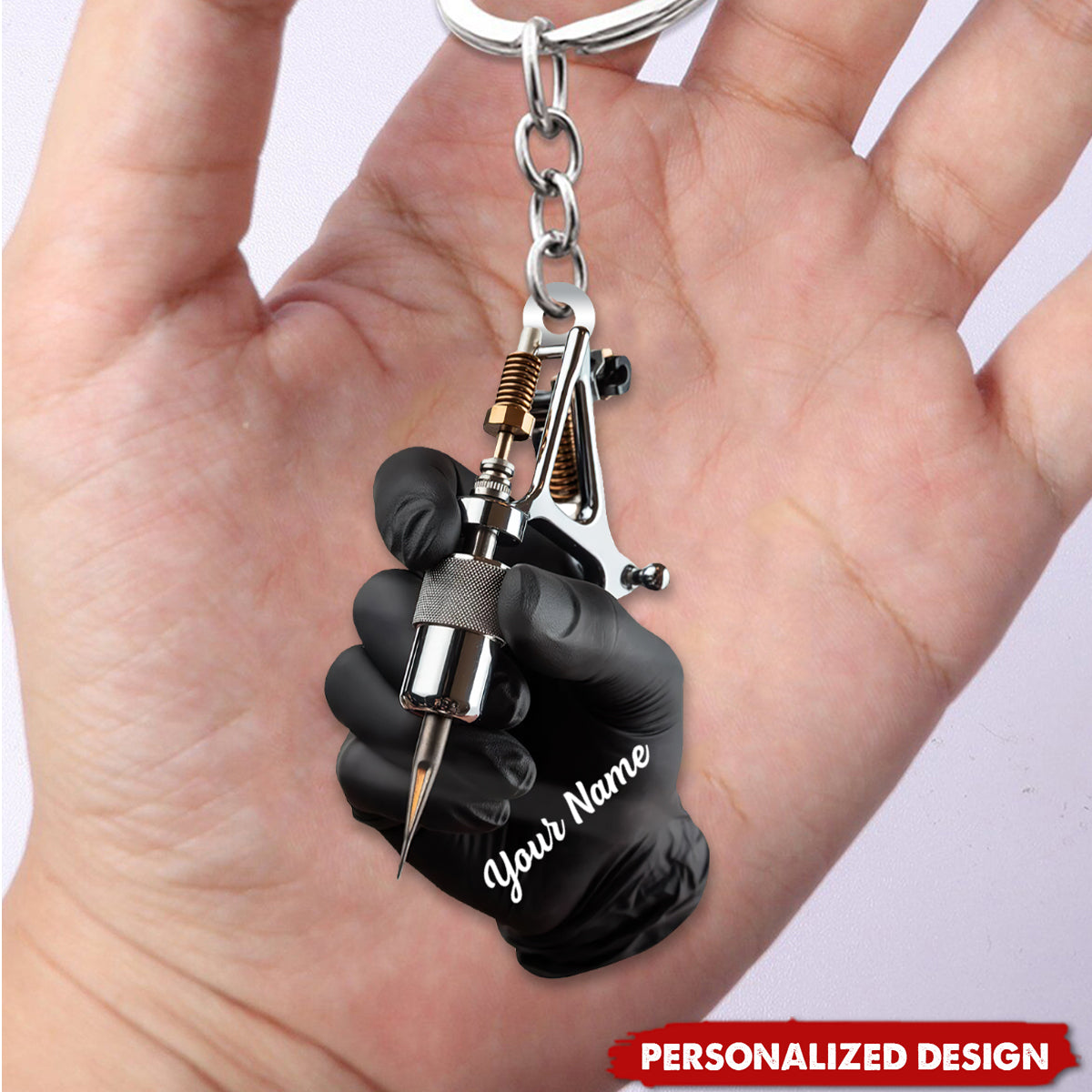 Personalized Tattoo Machine Christmas Keychain-Tattoo Artist Gift