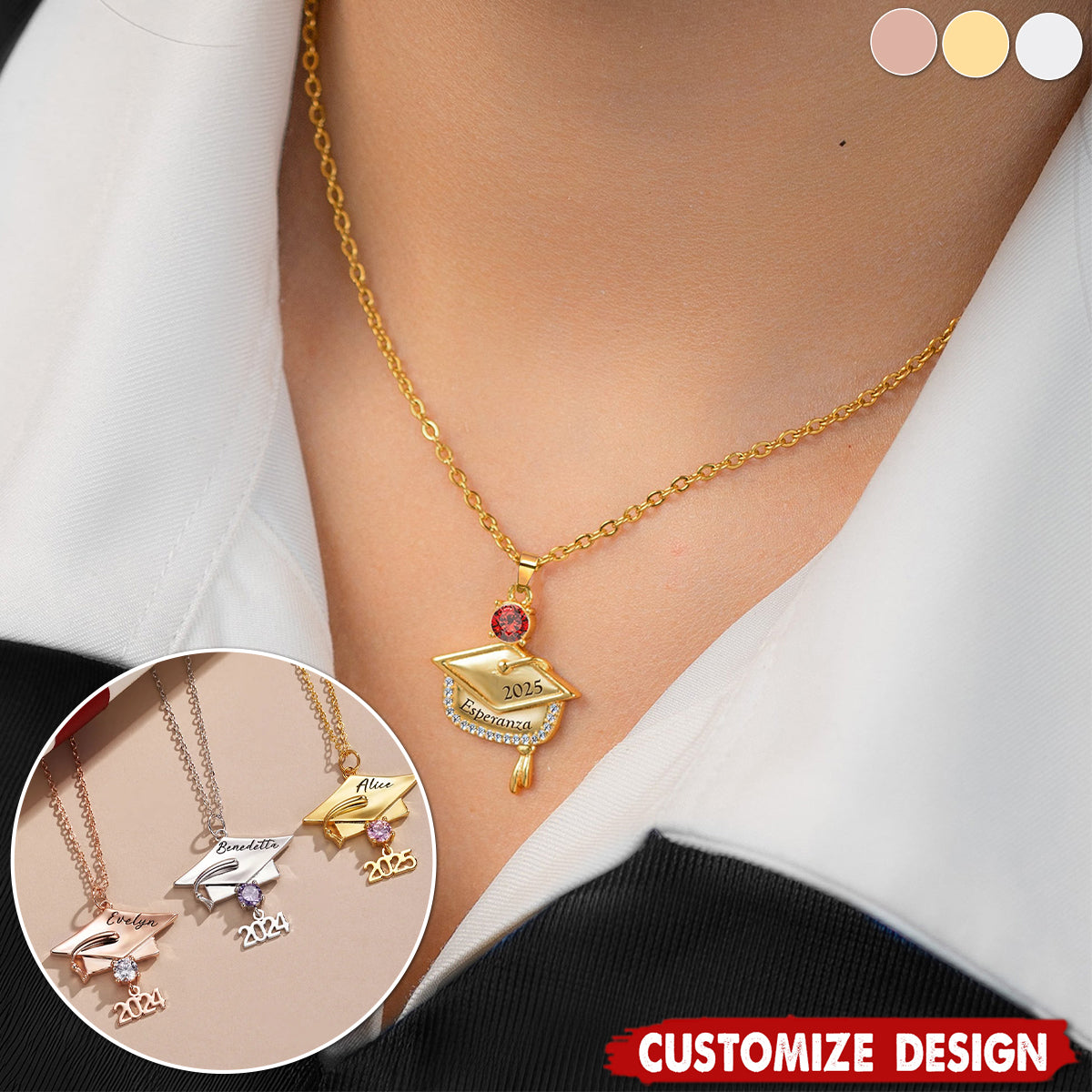 Personalized Graduation Cap Pendant Necklace With Birthstone-Graduation Gift