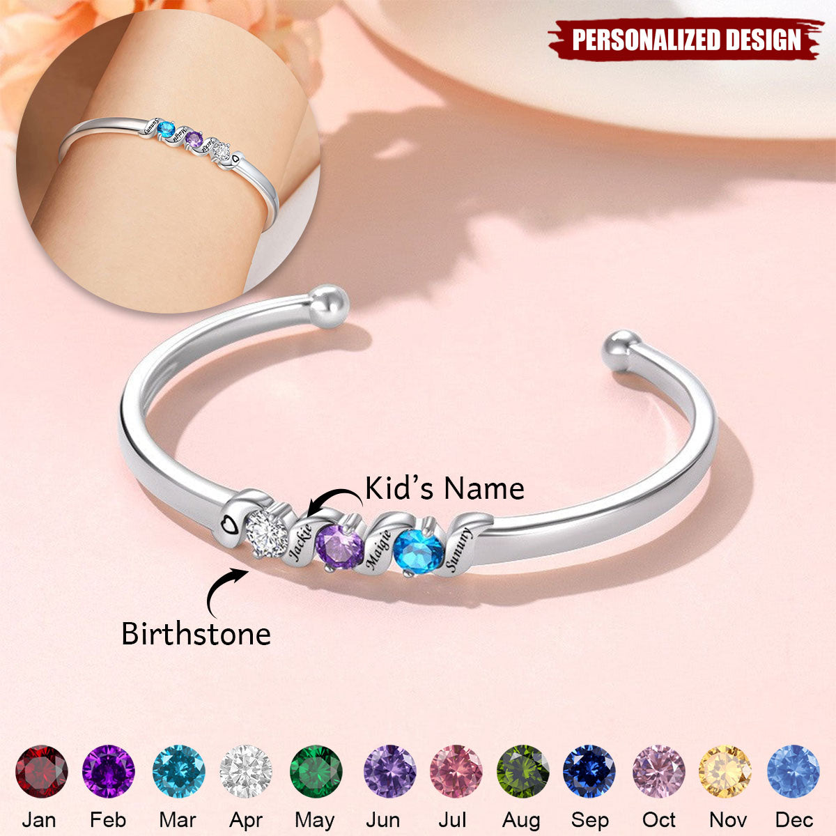 Personalized Adjustable Mom‘s Birthstone Bracelet
