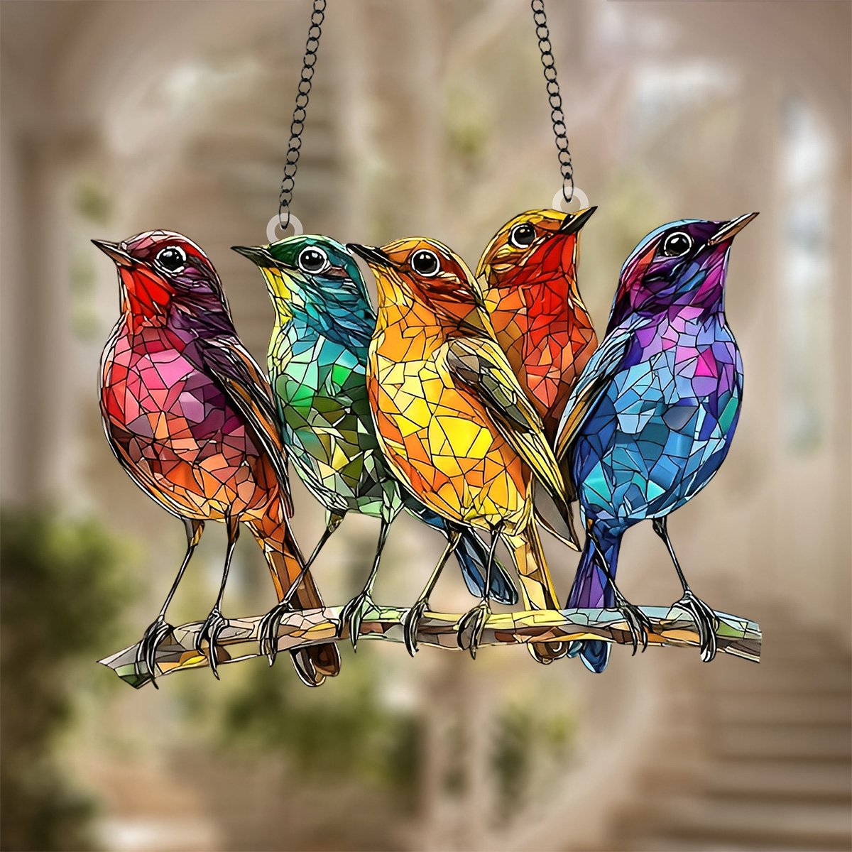Five Colored Robins Suncatchers-Gift for Bird Lovers,Garden Enthusiasts,Family,Friends