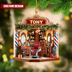 2D FLAT Personalized Barber Shop Christmas Ornament, Custom Shape Barber Acrylic Ornament, Christmas Gift For Barber, Barber Shop Decor