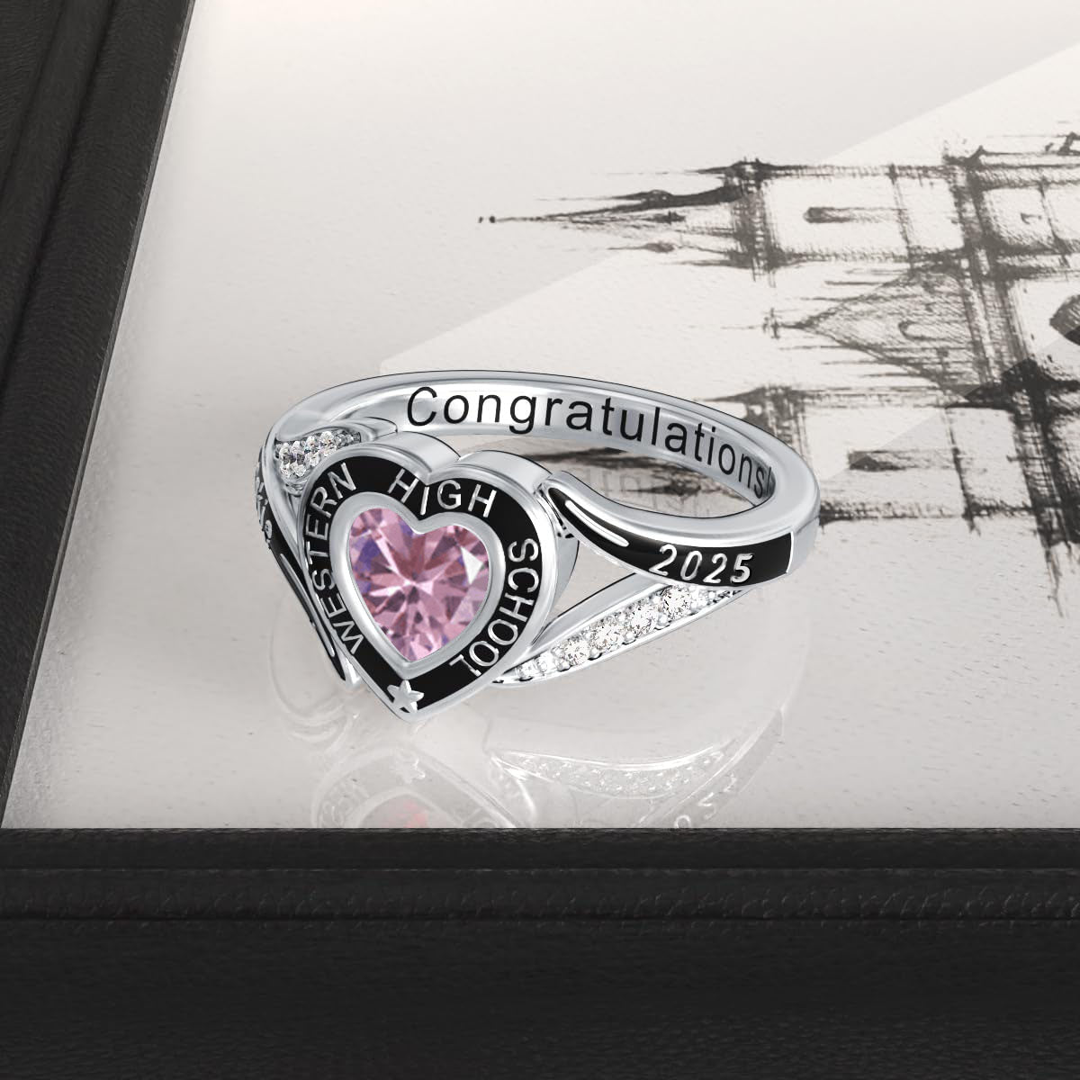 Personalized Engraved Graduation Heart Birthstone Ring, Graduation Gift