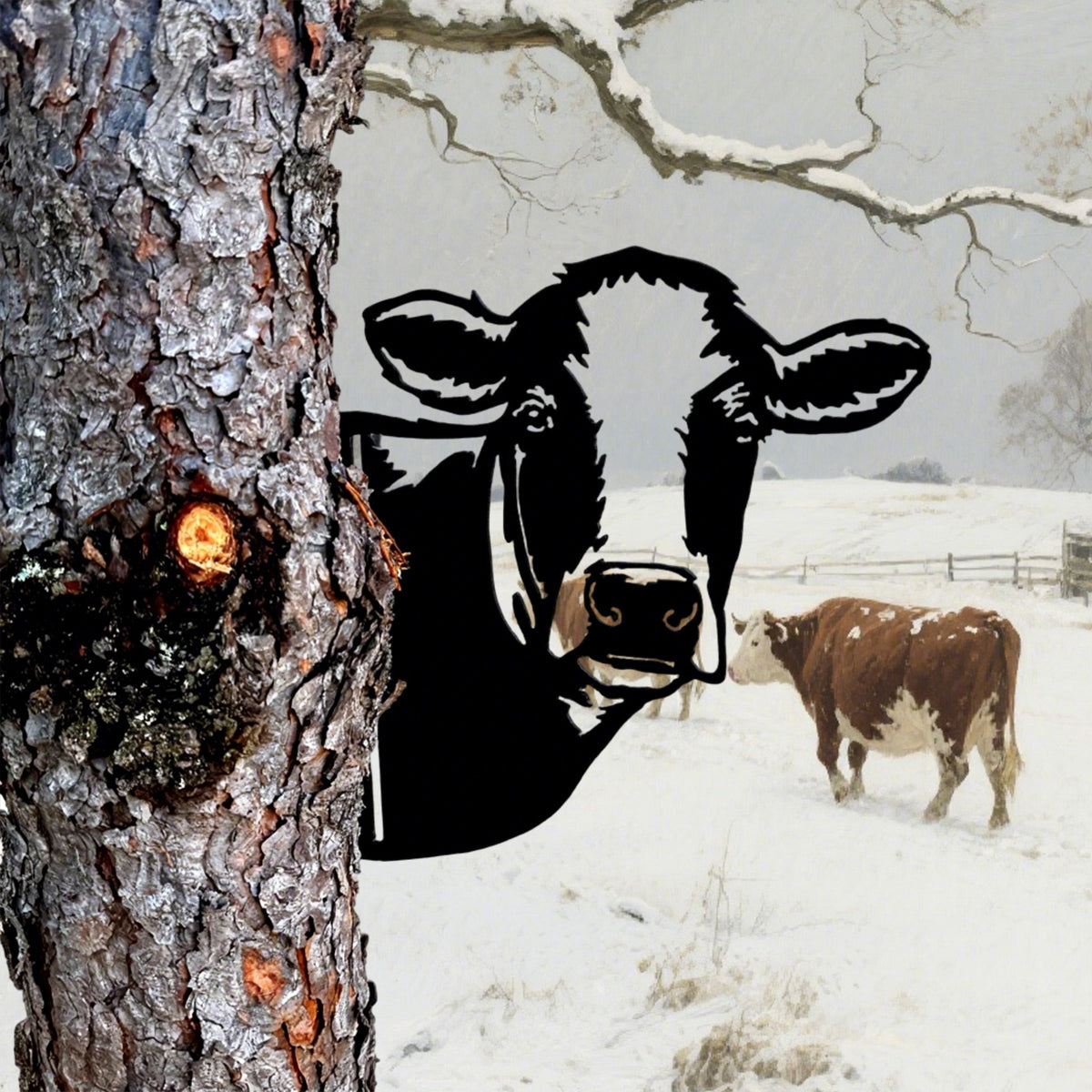 Peek-A-Boo Cow Metal Sign - Versatile Mountable Wall Art