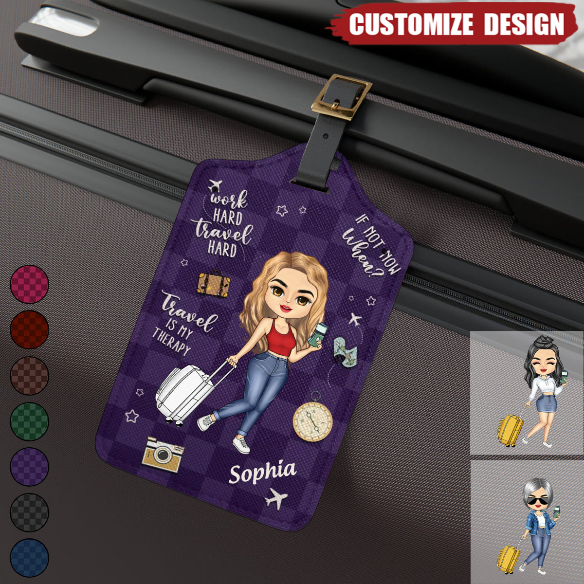 Work Hard, Travel Hard - Travel Personalized Custom Luggage Tag - Holiday Vacation Gift, Gift For Adventure Travel Lovers