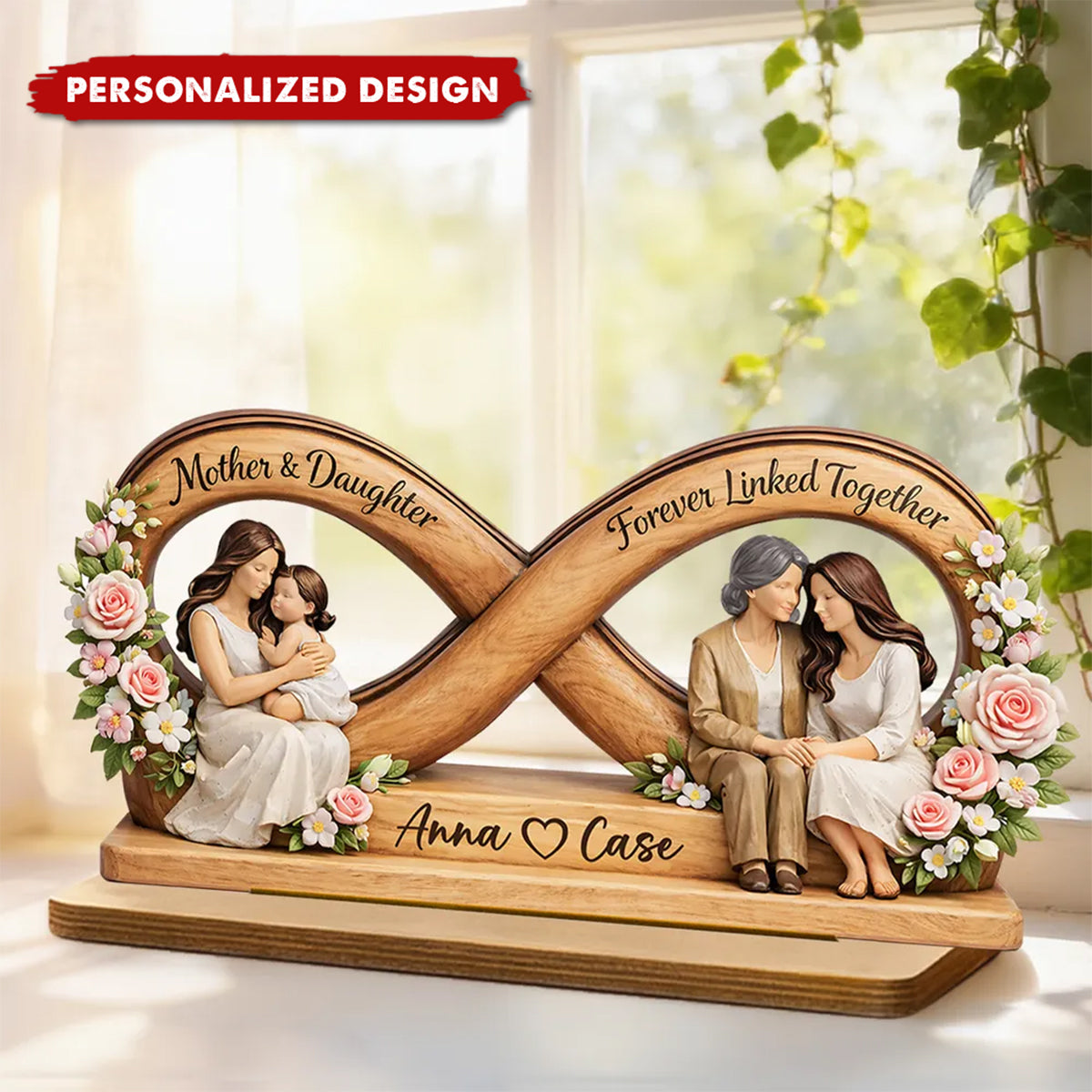 Mother & Daughter Forever Linked Together-Personalized Wooden Plaque-Mother Day's Gift For Mom, Gift For Daughter