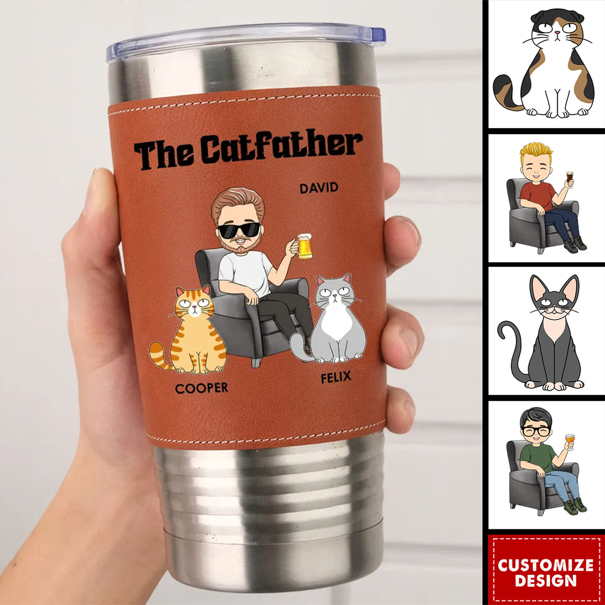 The Catfather - Personalized Custom Leather Tumbler