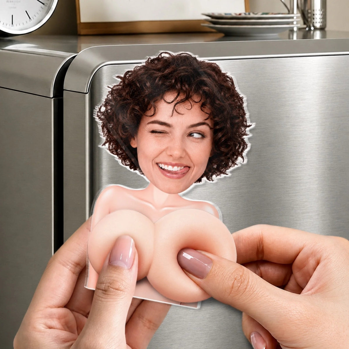 Thanks For Putting Up With Me - Custom Photo Squishy Acrylic Fridge Magnet - Personalized Anniversary Wedding Gifts For Husband,Wife,Couple