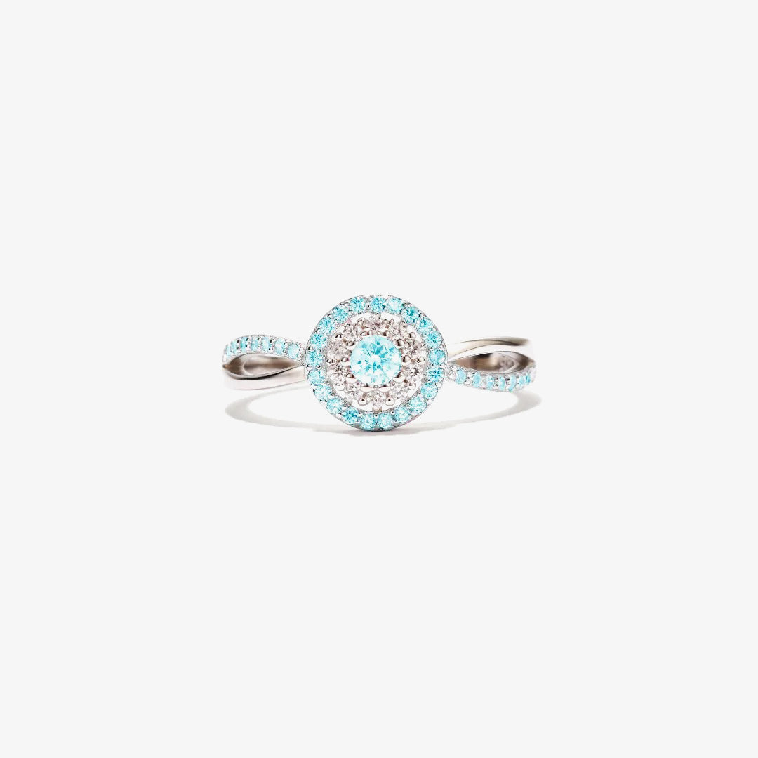 Ovarian Cancer Awareness-Teal Round Diamond Infinity Ring