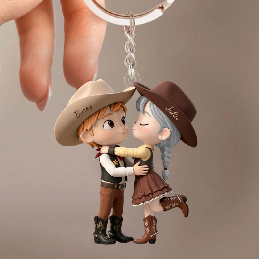 Personalized Cowboy/Cowgirl Couple Keychain, Western Country Lovers Gift