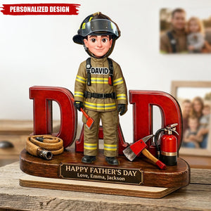 Proud American Firefighter Dad-Personalized Wooden Plaque-Father's Day Gift For Dad