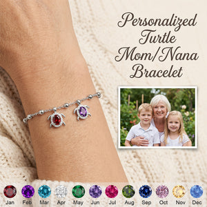 Personalized Sea Turtle Birthstones Bracelet - Gift For Mom,Grandma
