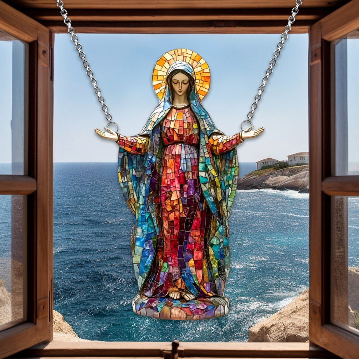 Virgin Mary Window Hanging Suncatcher Ornament - Catholic Religious Gift for Mom or Grandma