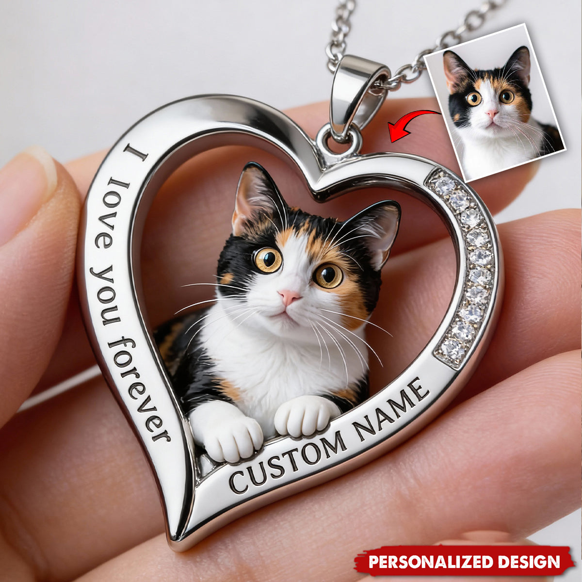 Personalized Cat Shaped Metal Pendant Necklace