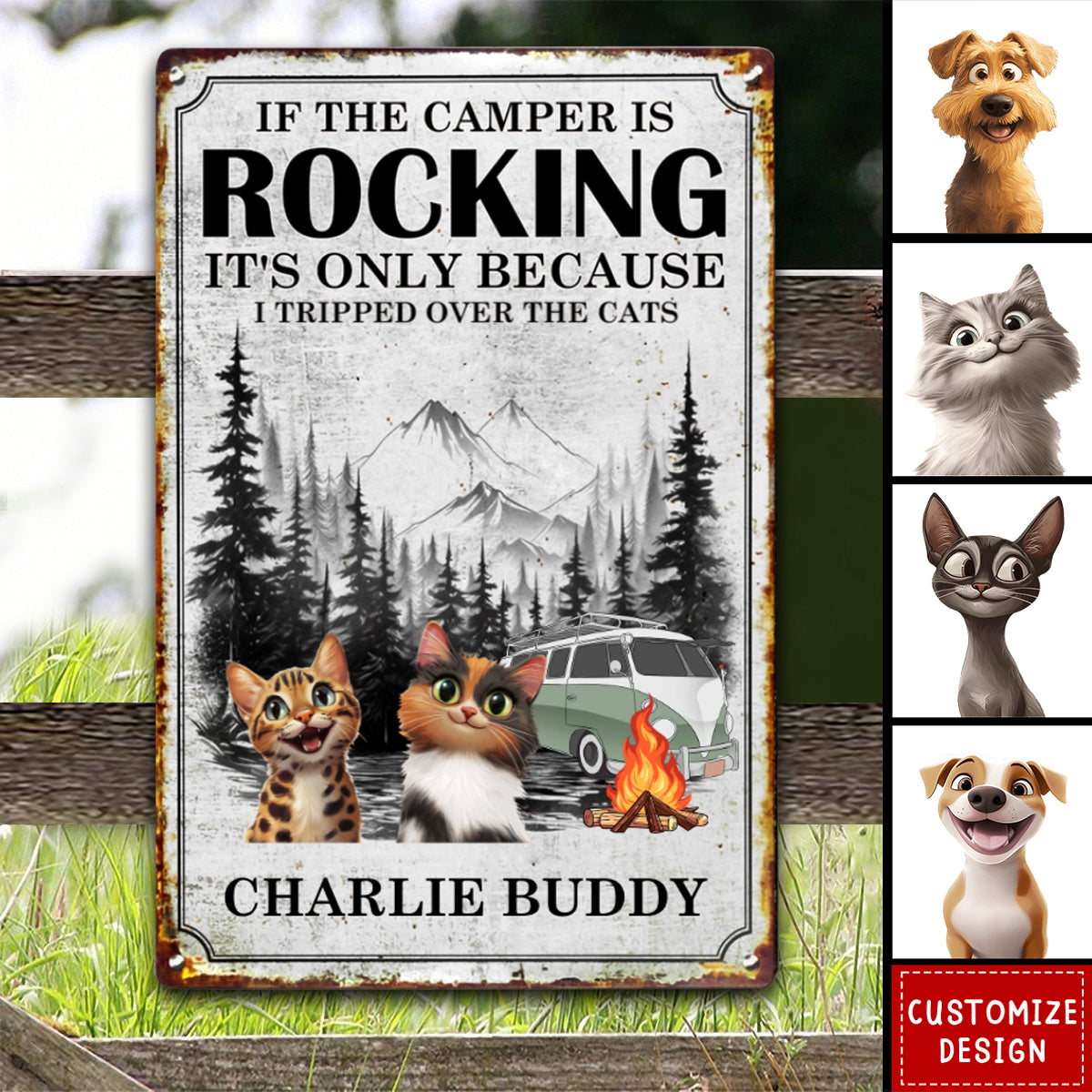 If The Camper Is Rocking It's Because I Tripped Over The Dog - Personalized Metal Sign