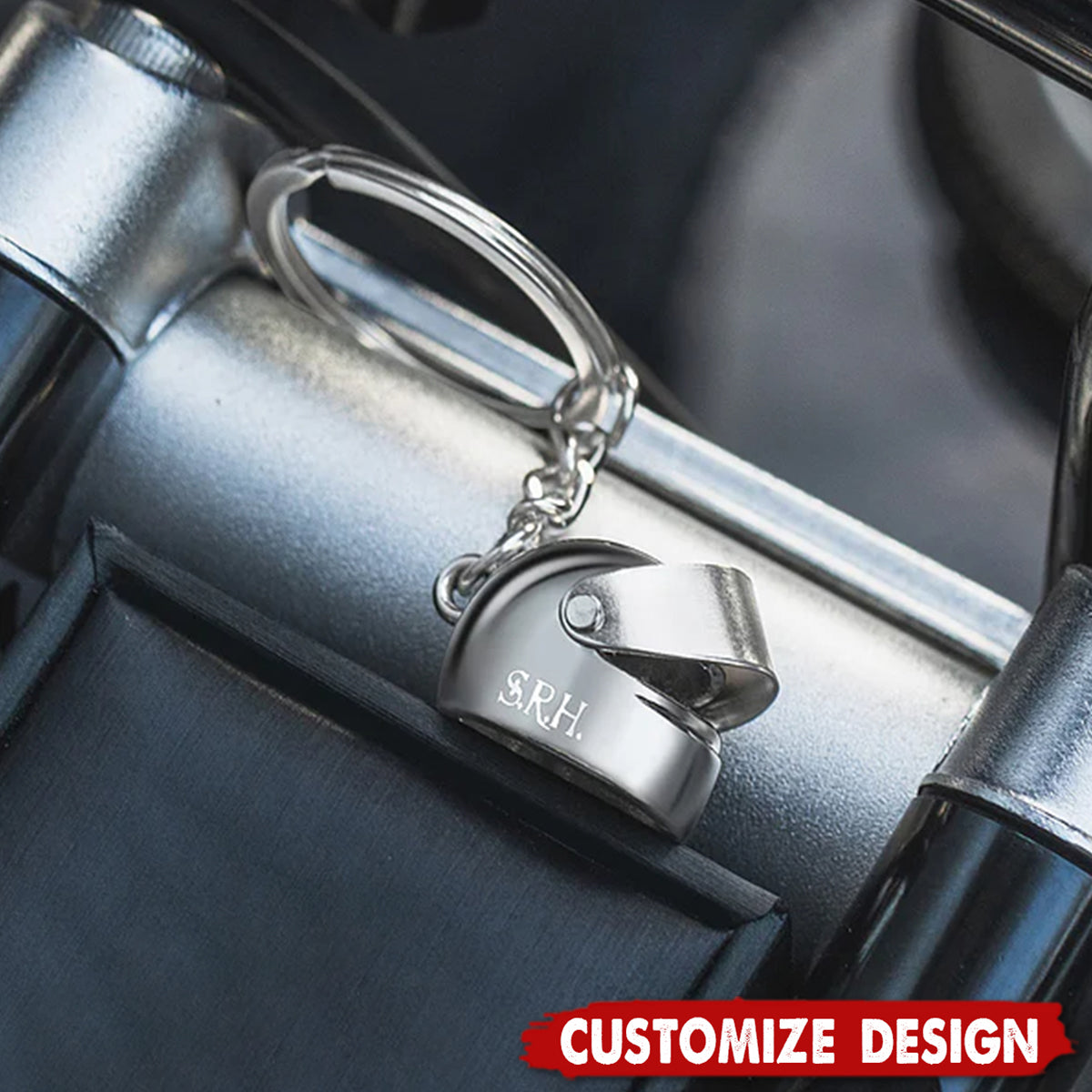 Personalized Monogram Motorcycle Helmet Keychain - Birthday Father's Day Valentine's Day Gift for Men