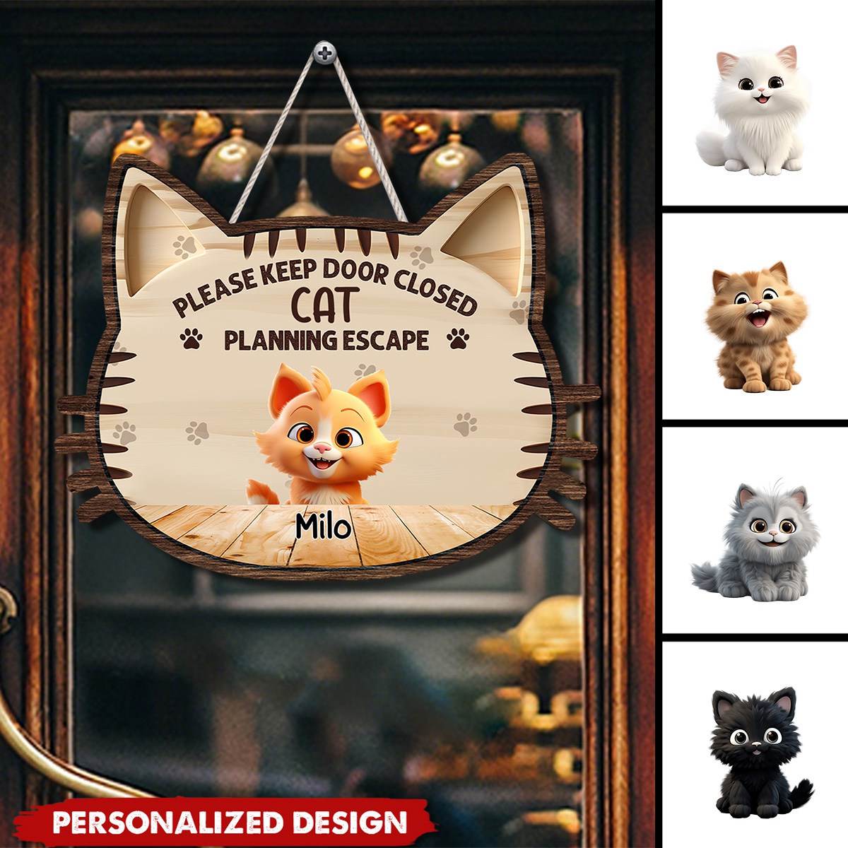Please Keep Door Close-Personalized Cat Wood Sign