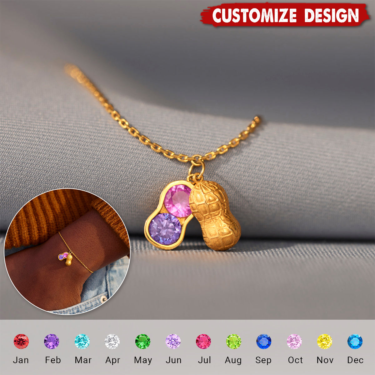 We Are Besties 2-4 Birthstone Peanut Bracelet - Gift For Friend