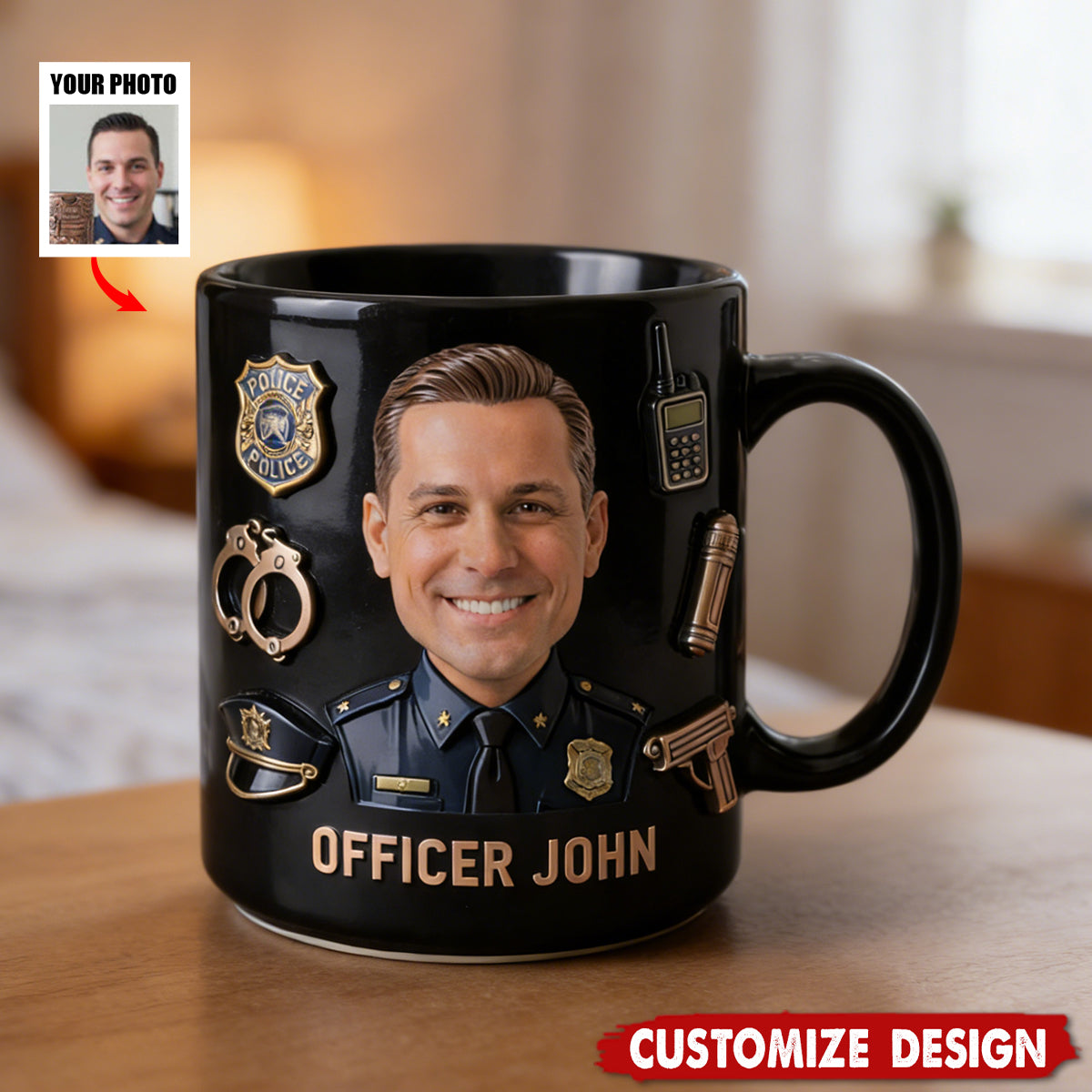Funny Caricature Custom Mug From Any Photo - Personalized Police Officer Mug