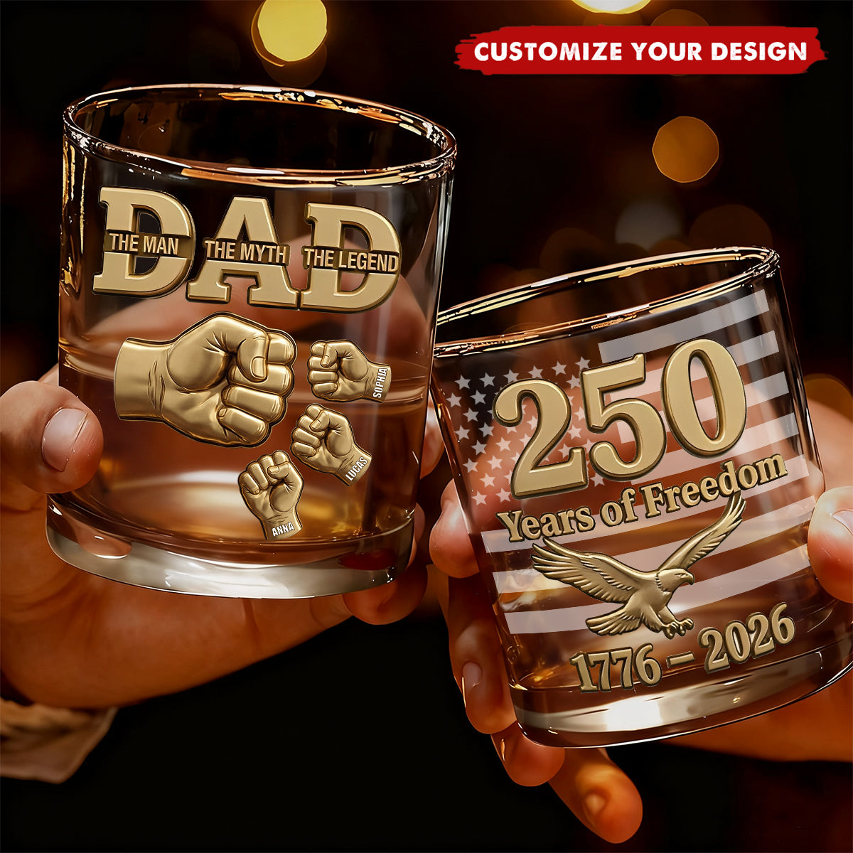 USA 250th Anniversary Round Glass - Personalized Gifts For Dad
