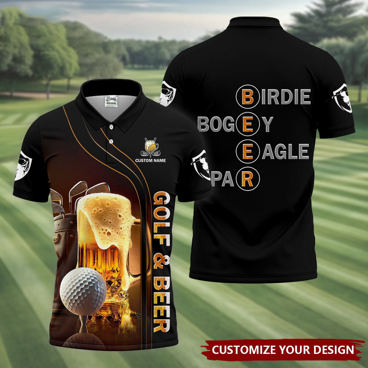 Personalized Golf And Beer Custom Men's Funny Graphic Golf Polo Shirt, Dad Golf Gift