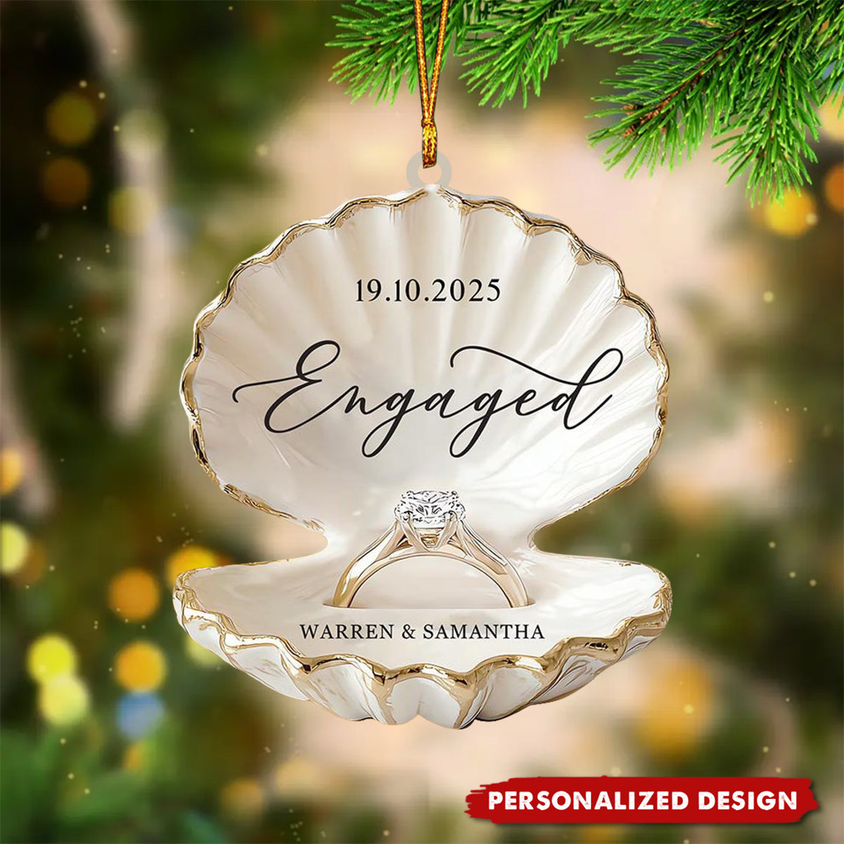 Personalized Beach Engagement Christmas Ornament-Gift For Couple