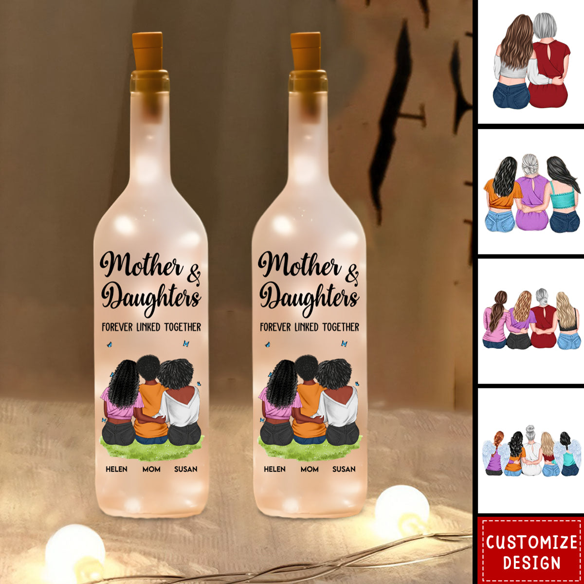 Mother And Daughter Forever Linked Together - Personalized Bottle Lamp