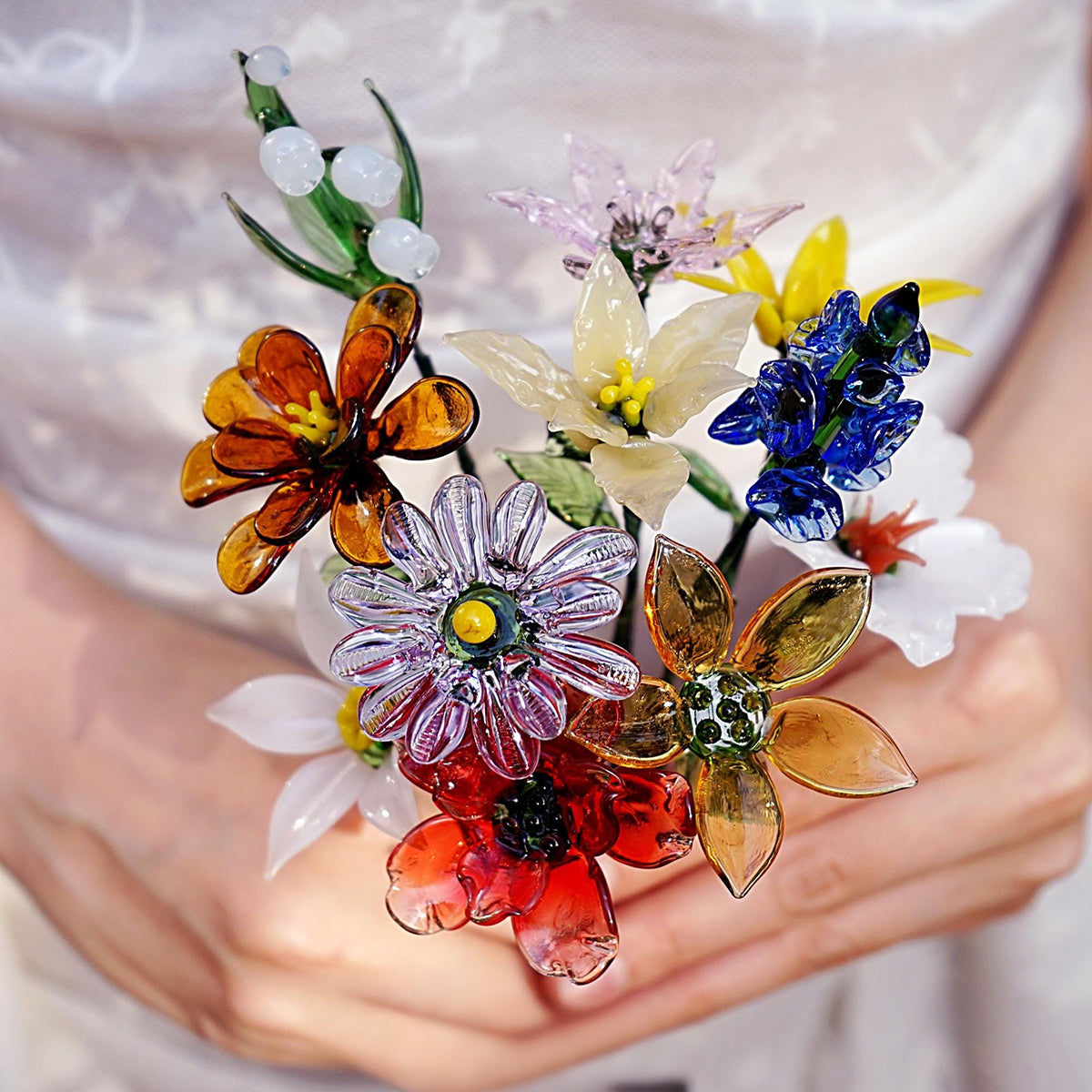 Handmade Glass Birth Month Flower, Birth Flower Bouquet - Teachers' Day Gift,Gift for Mom Grandma& Friends
