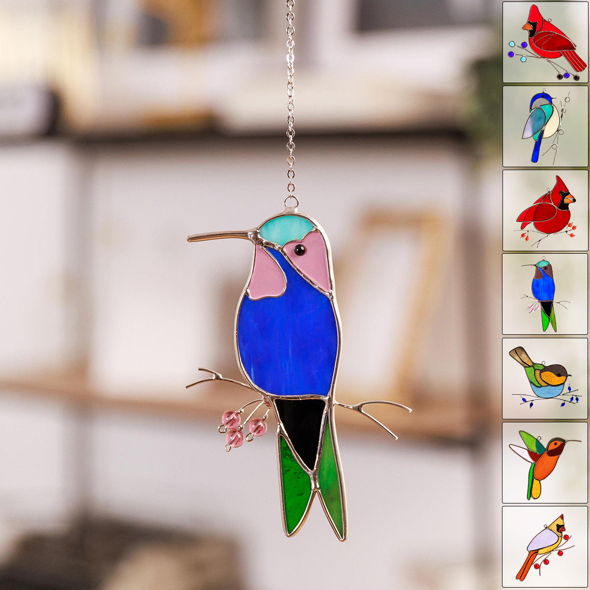 Stained Glass Humming Birds Suncatcher - Gift For Bird Lovers