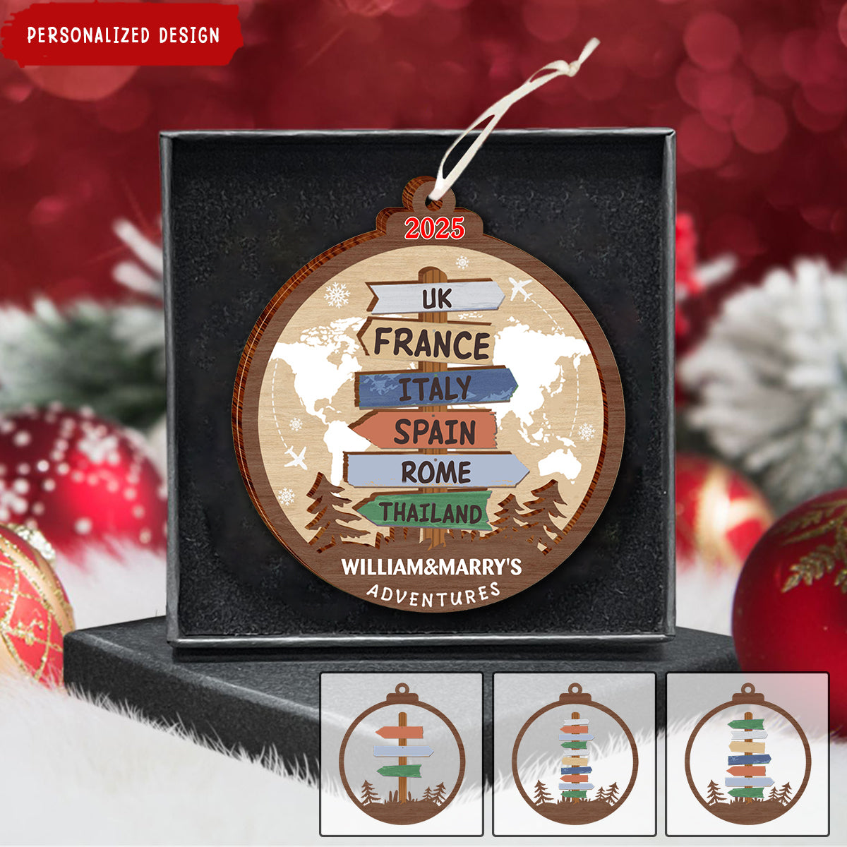 Personalized Travel Adventure Wood Ornament-Gift for Travelers