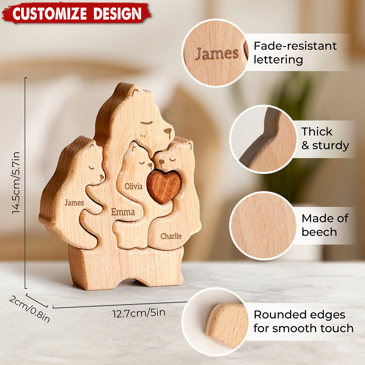 Mommy Bear Family Wooden Puzzle - Mother's Day Gift For Mom,Grandma