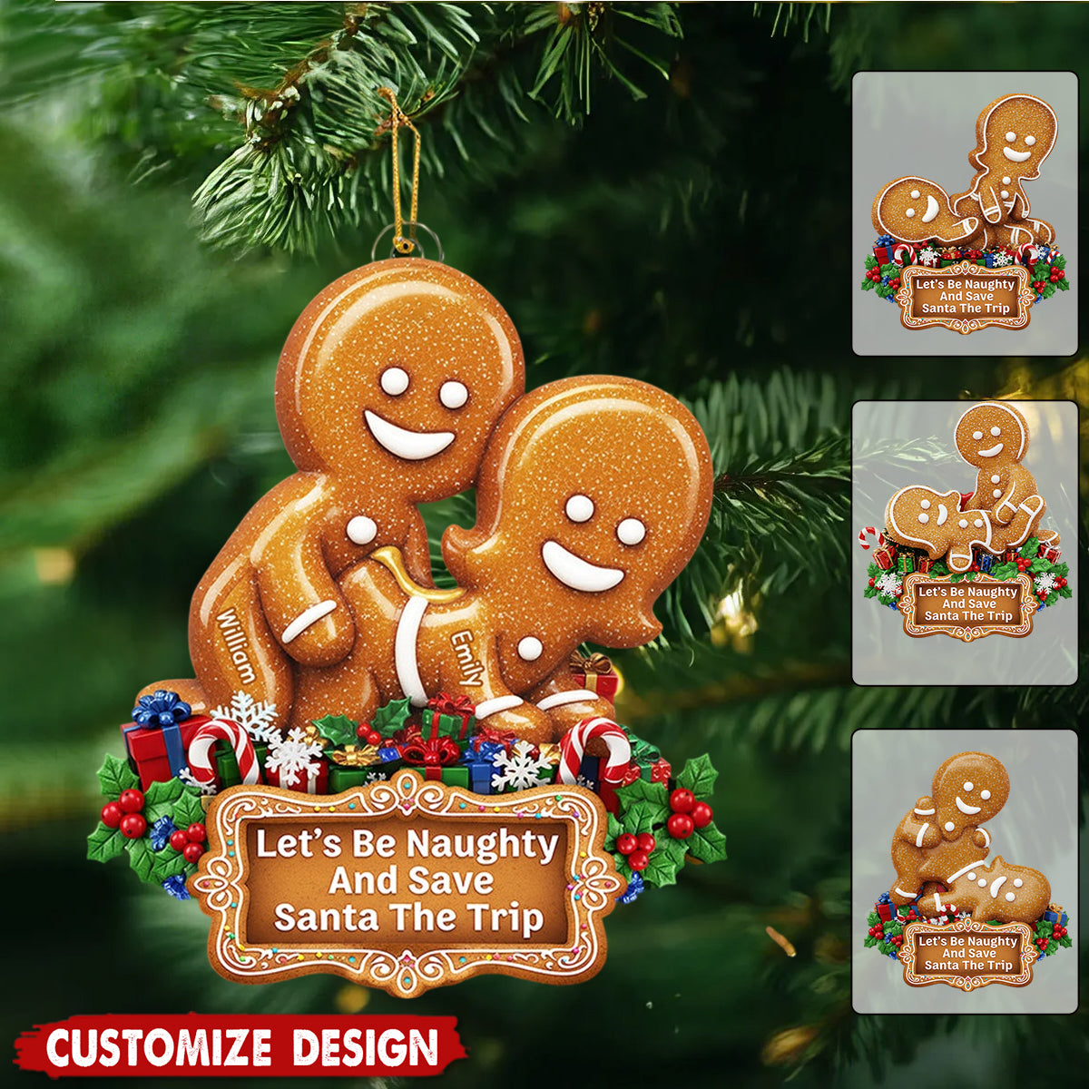 Personalized Naughty Gingerbread Couple Christmas Ornament - Gifts For Couple