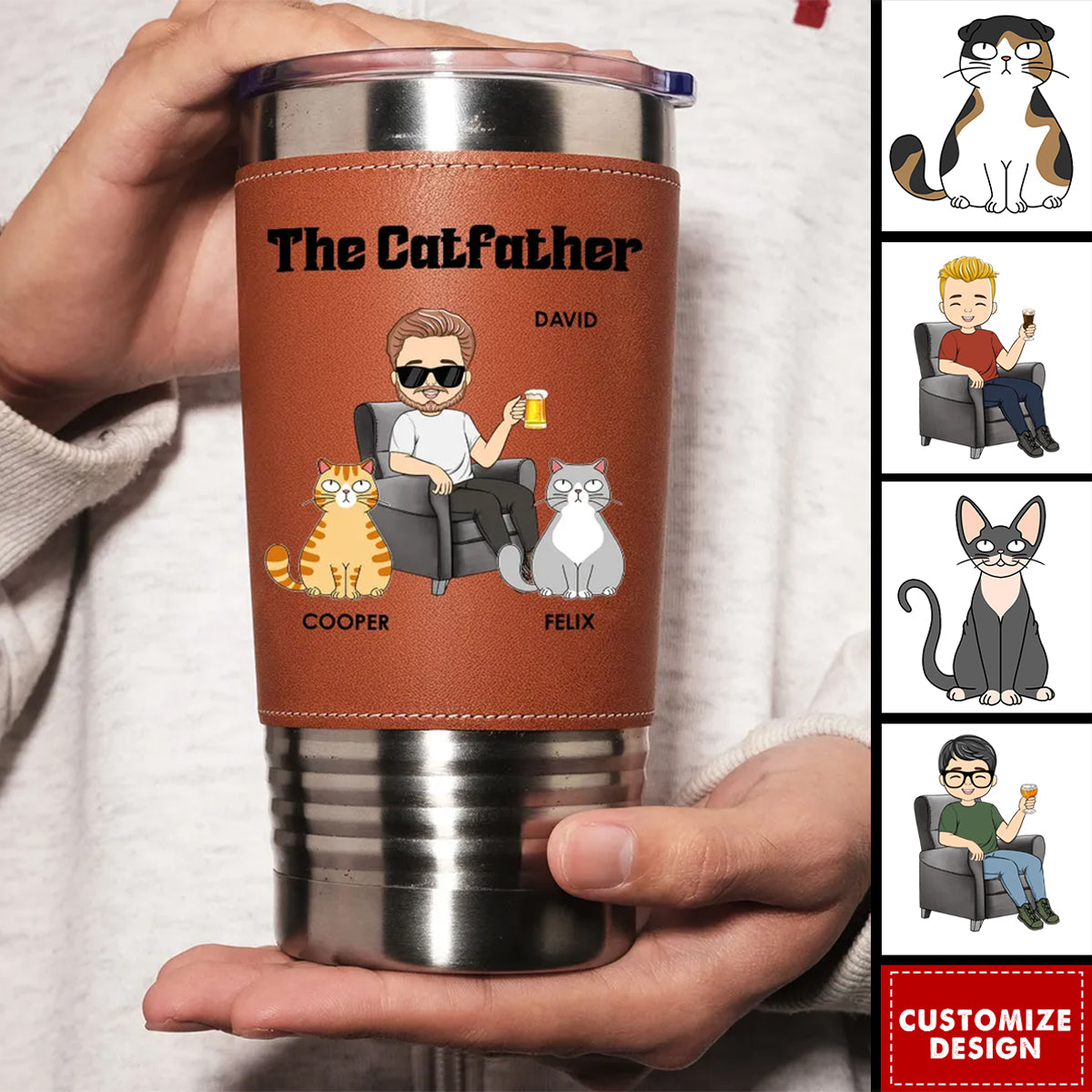 The Catfather - Personalized Custom Leather Tumbler
