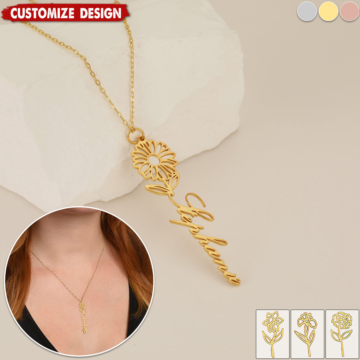 Graduation Gift - Personalized Flower Name Necklace