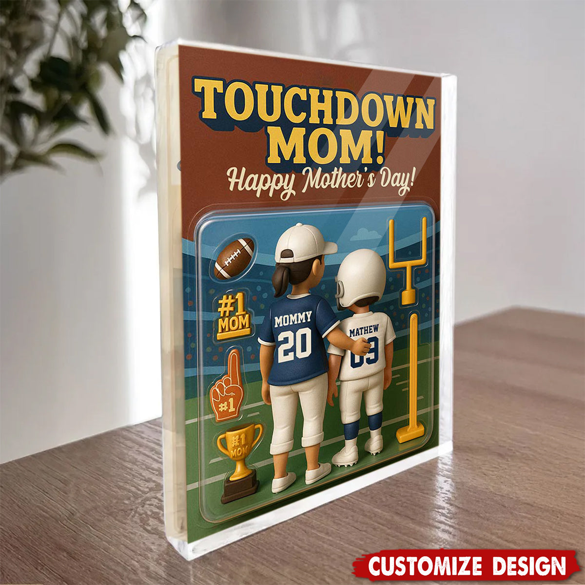 Touchdown Mom! - Personalized American Football Shaped Acrylic Plaque