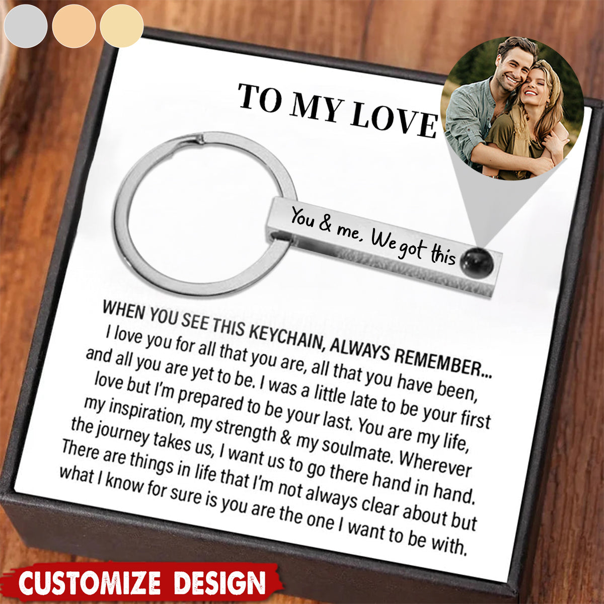 Personalized Couple Photo Projection Stainless Steel Keychain - Anniversary Gift For Husband,Wife