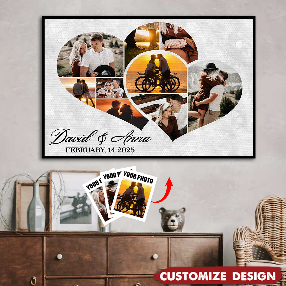 Love Story Collage - Two Hearts Entangled Photo Collage Poster - Personalized Anniversary Gift For Couples