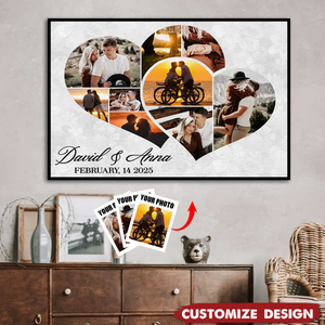 Love Story Collage - Two Hearts Entangled Photo Collage Poster - Personalized Anniversary Gift For Couples