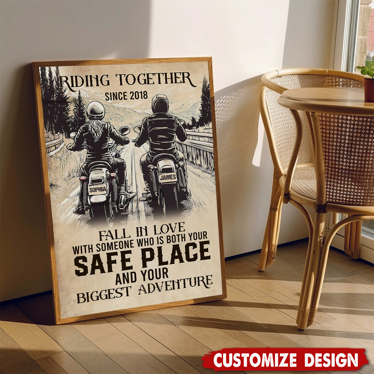 Safe Place And Your Biggest Adventure-Personalized Vintage Couple Biker Poster-Gift For Motorcycle-Loving Couple