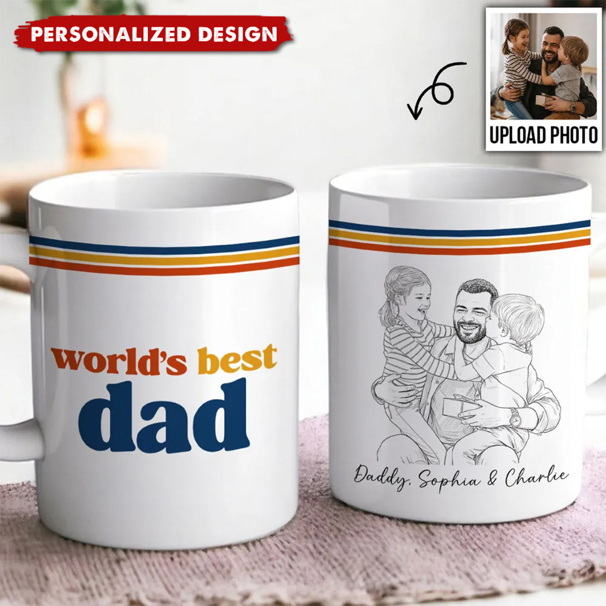 Retro World's Best Dad Pencil Sketch Art Style-Personalized Mug-Father's Day Gift