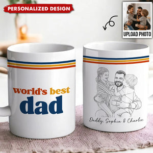 Retro World's Best Dad Pencil Sketch Art Style-Personalized Mug-Father's Day Gift
