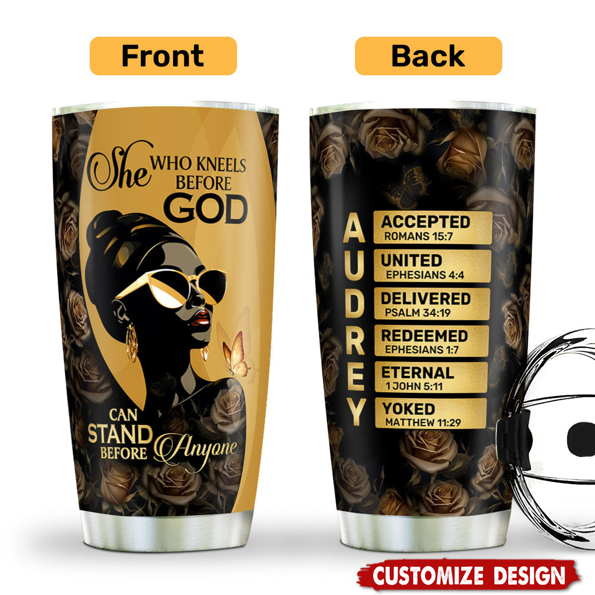 She Who Kneels Before God Can Stand Before Anyone - Personalized Stainless Steel Tumbler