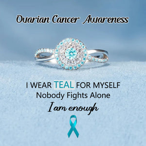 Ovarian Cancer Awareness-Teal Round Diamond Infinity Ring