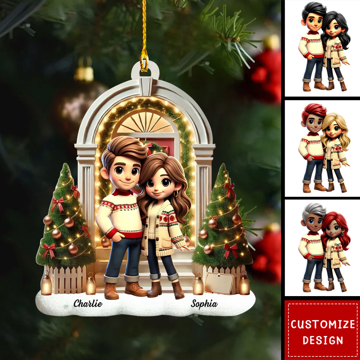 Pretty Couple Standing On The Front Porch Personalized Acrylic Ornament-Christmas Gift For Couple