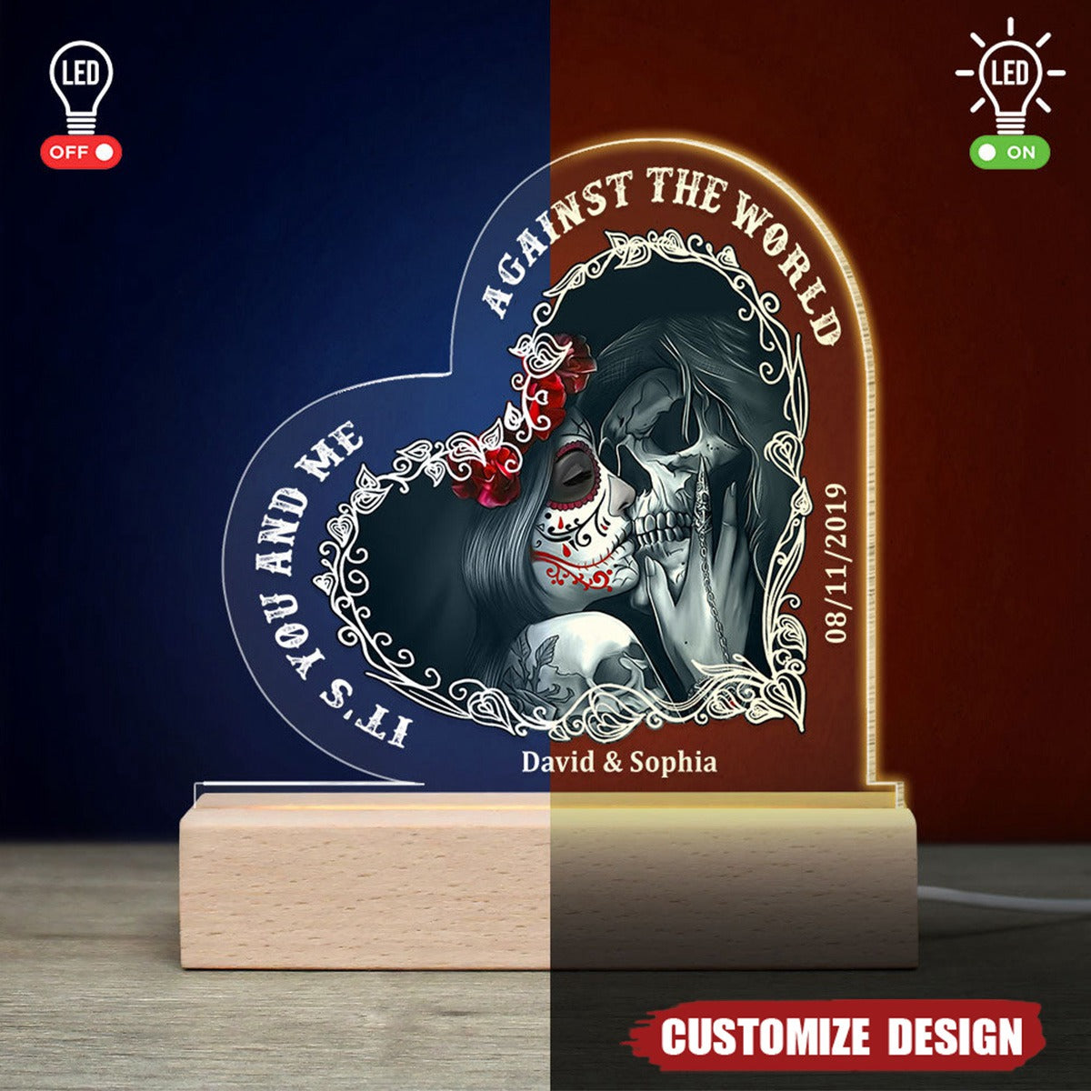 It's You And Me - Personalized Heart Shaped Acrylic Plaque/LED Light