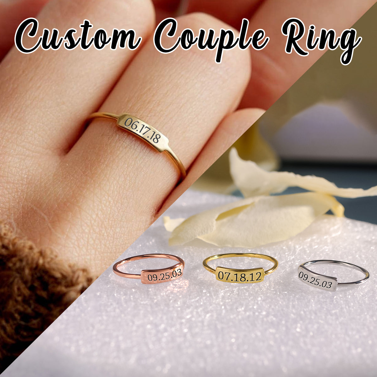 Custom Delicate Dainty Bar Date Ring