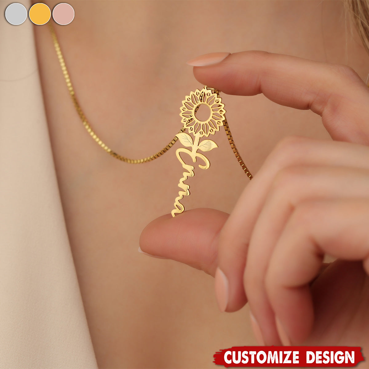 Personalized Sunflower Necklace - Gift For Mom,Grandma,Wife