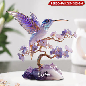 Stunning Amethyst Styled Hummingbird-Personalized Hummingbird Acrylic Plaque