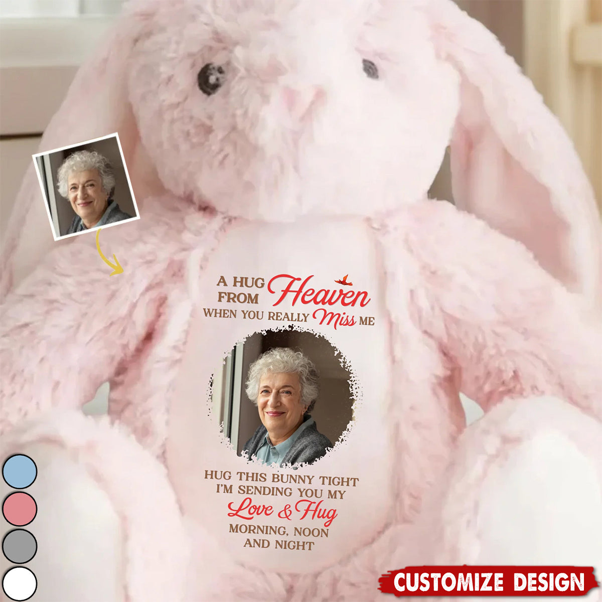 When You Miss Me, I’m Near - Memorial Personalized Photo Easter Bunny Plush - Sympathy Gift For Family Members